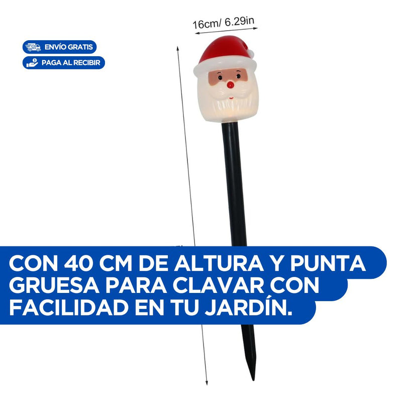 Estacas Solares Navideñas con Rostro de Santa  X5🔥 40cm de altura para exteriores, resistentes al agua