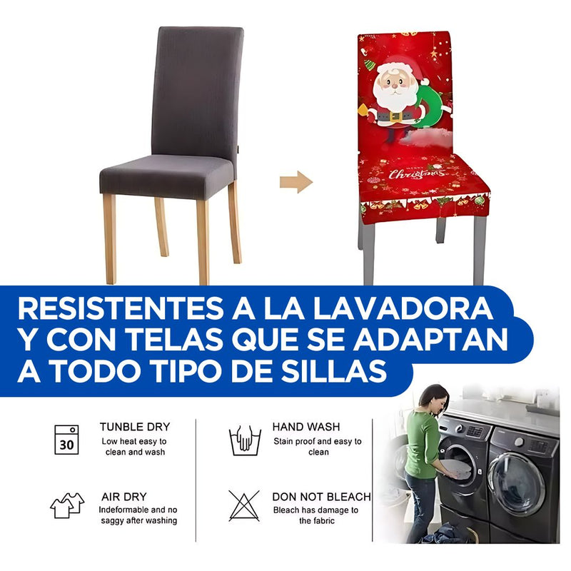 Set de Mantel navideño para mesas➕6 Fundas para Sillas con la misma temática